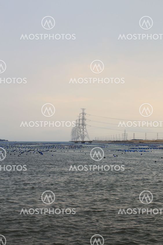 High voltage power pole in the sea
