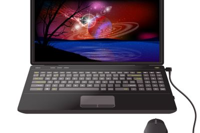 Space wallpaper on a laptop. desktop computer.