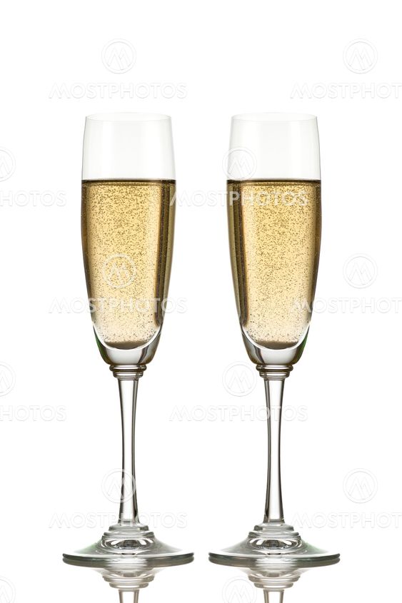 Two champagne glasses isolated on white