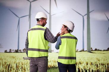Wind Turbine Engineers At Green Energy Farm