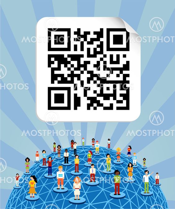 Global social media network around the world with QR code