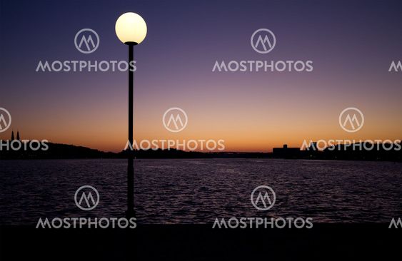 Lamppost at night.