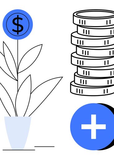 Financial Growth Concept with Money Plant, Coin Stack,...