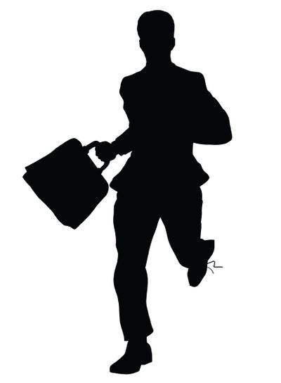 Businessman runs black silhouette figure