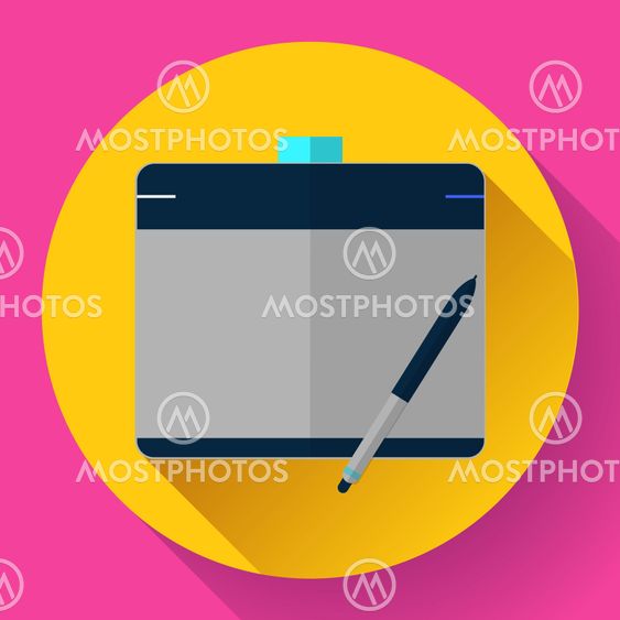 Graphic tablet icon. CG artist and Designer symbol. Flat...