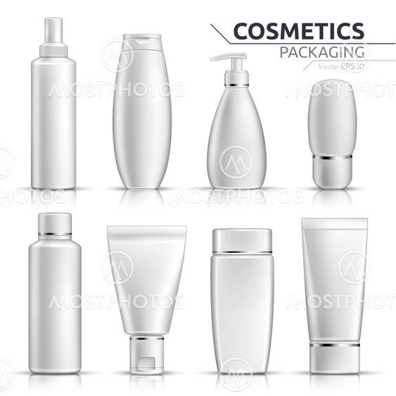 Realistic Cosmetic bottles mock up set on white...