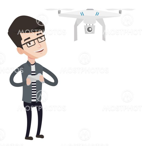 Man flying drone vector illustration.