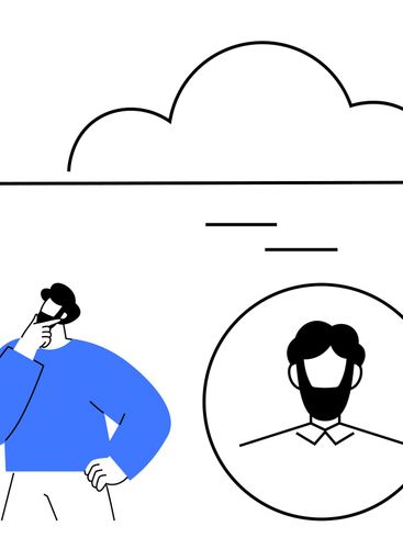 Thoughtful man contemplating cloud storage and profile...