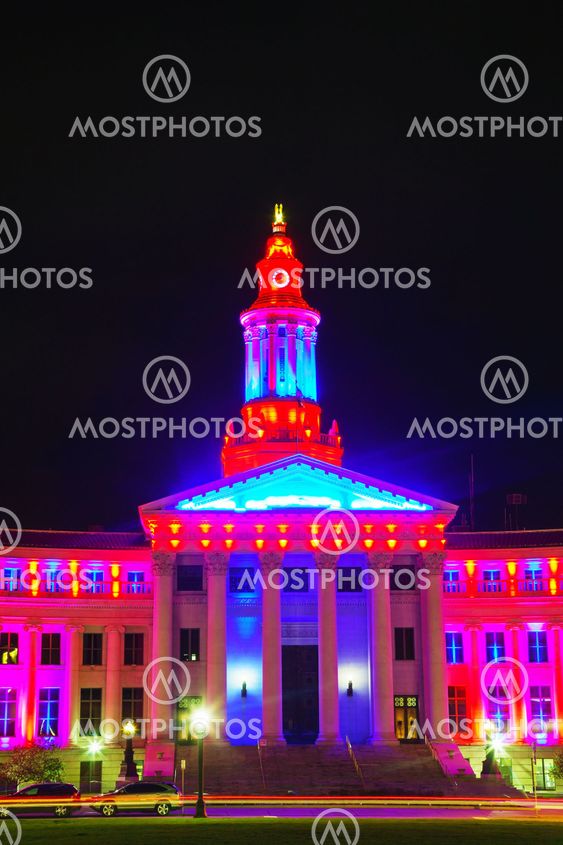 Denver city hall at night time