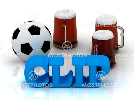 CLIP blue bright word, football, 3 cup beer