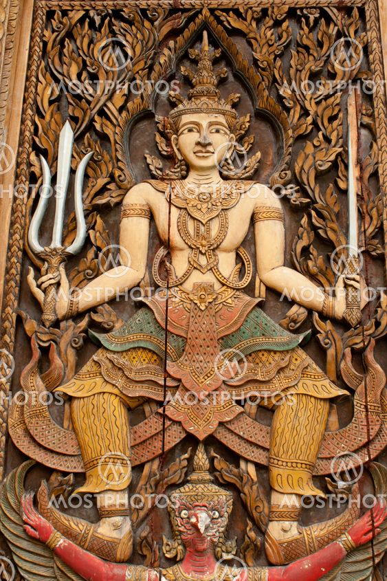 carving Wood at Door of Thailand's Temple
