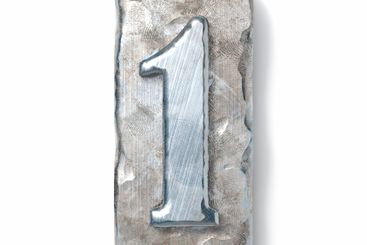 Aged metal letterpress Number 1 ONE 3D