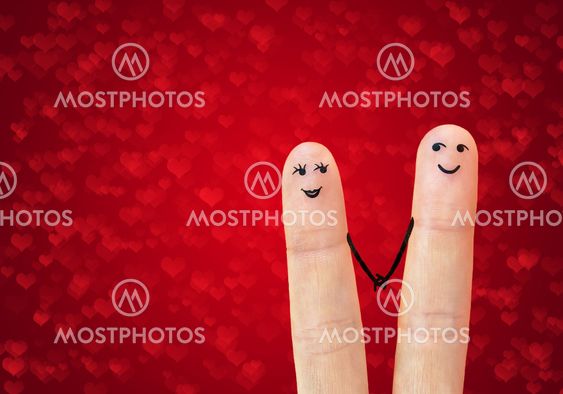 Happy couple in love with painted smiley