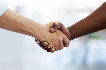 Business people, handshake or closeup with agreement for...