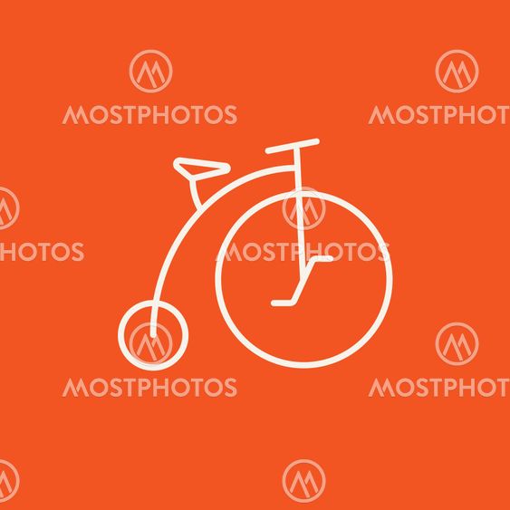 Old bicycle with big wheel line icon.