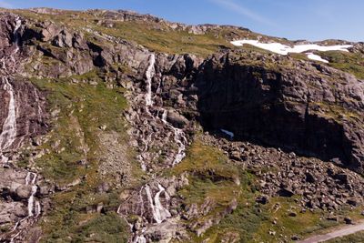 Waterfall in mountains. Norwegian route Sognefjellet