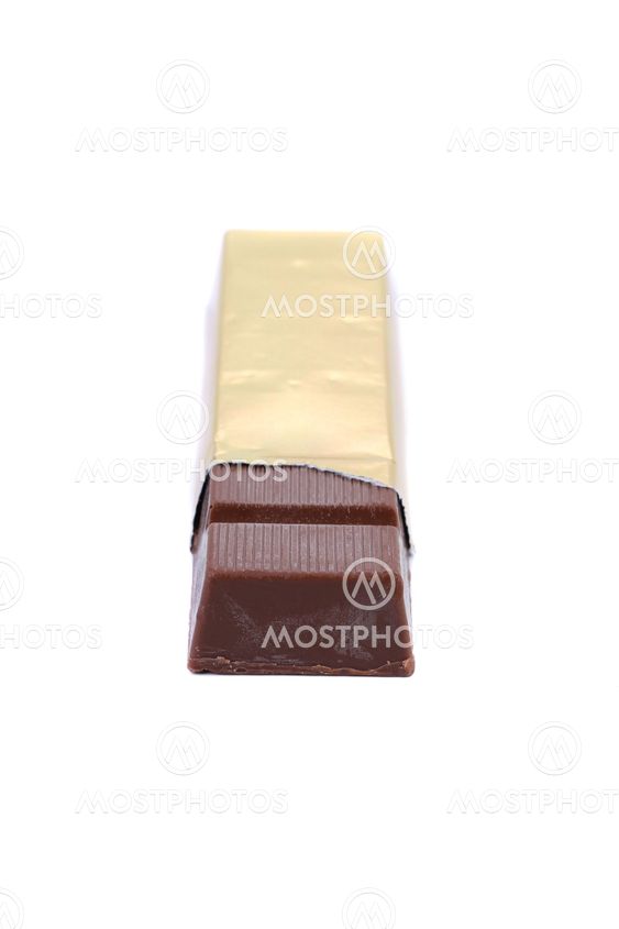 Bar of chocolate in gold foil.