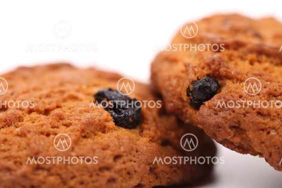 Oatmeal cookies with raisins. Macro.
