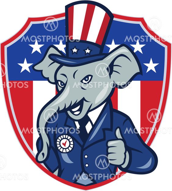Republican Elephant Mascot Thumbs Up USA Flag Cartoon