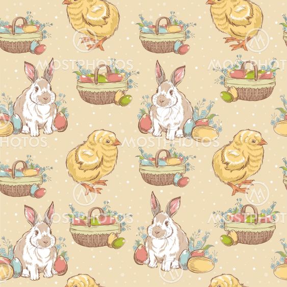 Easter vintage hand-drawn seamless pattern
