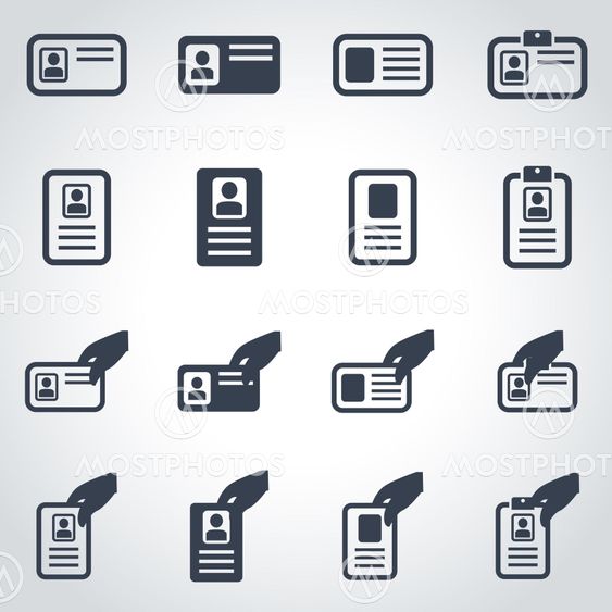 Vector black id card icon set