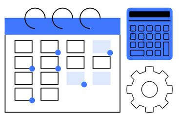 Calendar with Events, Calculator, and Gear Representing...