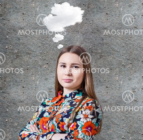 Young woman with idea cloud