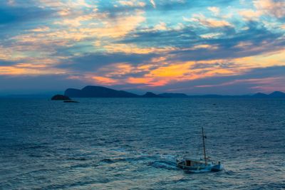 Aegean sea and the Greek Islands at dusk.