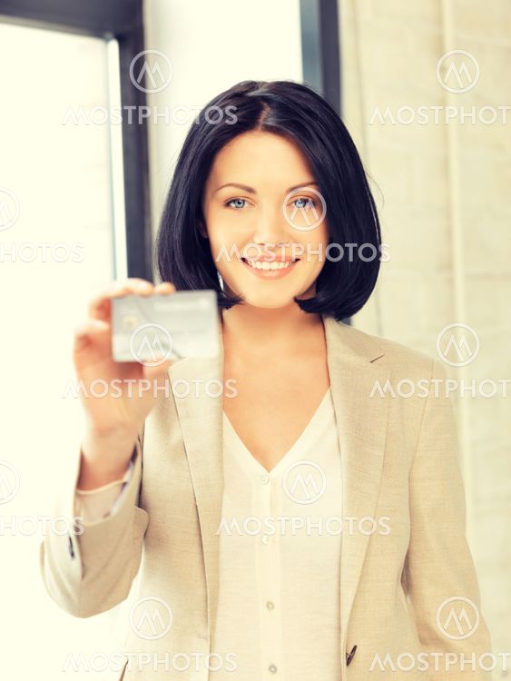 happy woman with credit card