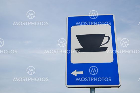 blue road sign show for coffee bar restaurant inn