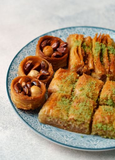 Traditional Middle Eastern sweets arranged beautifully...