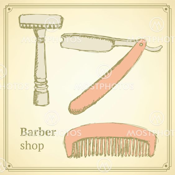 Sketch barber set in vintage style