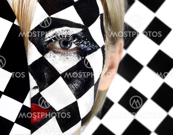 Closeup of model with a chess board