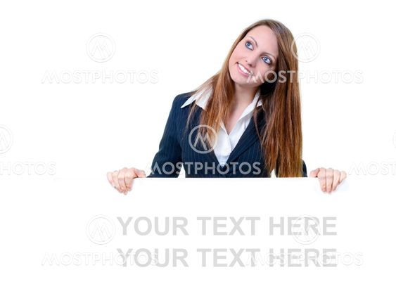 Young businesswoman holding blank message board