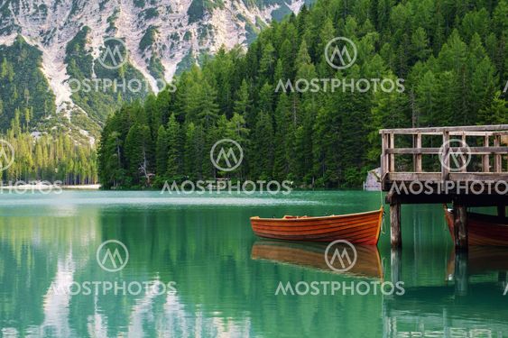 Beautiful lake in the italian alps, Lago di Braies