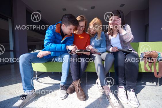 students group working on school project together