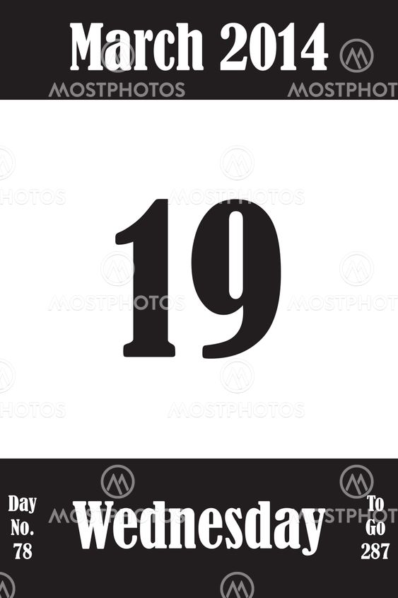 19 March 2014 Calendar Page with number of the day and...