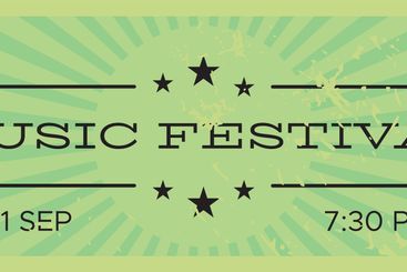 Green vintage ticket featuring a music festival on...