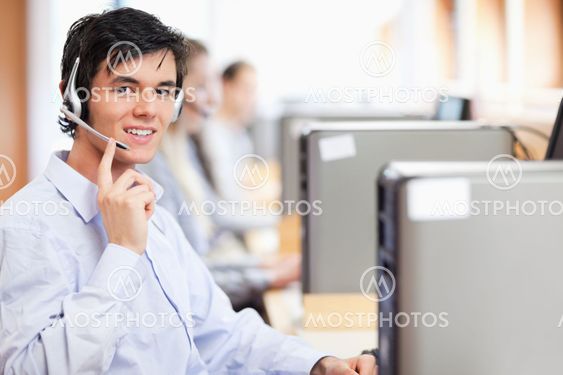 Operator posing with a headset