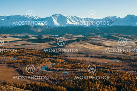 Panoramic view of the Altai-Chuya ridge, Altai mountains, Russia.