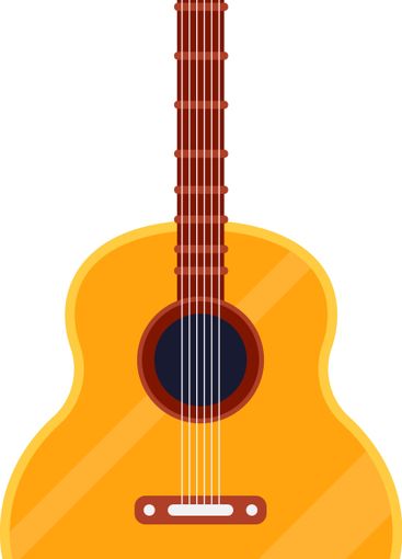 Vertical studio shot of a classic yellow acoustic guitar...