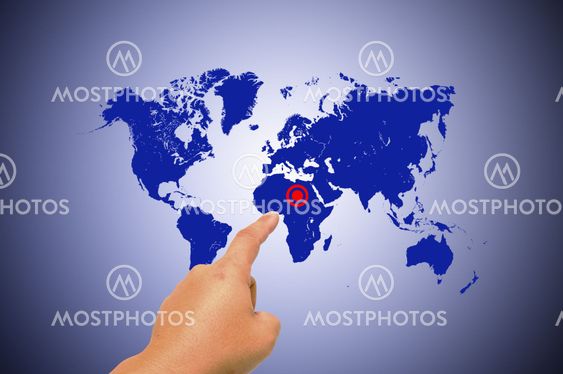 Human hands holding map world