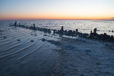 May evening on the shore of the salt lake Elton