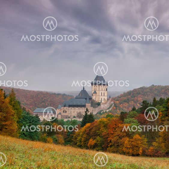 Autumn scenery with Karlstejn Castle
