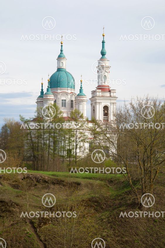 Cathedral of St. Catherine and the ruins of a fortress of Yam the may evening. Kingisepp, Leningrad region, Russia