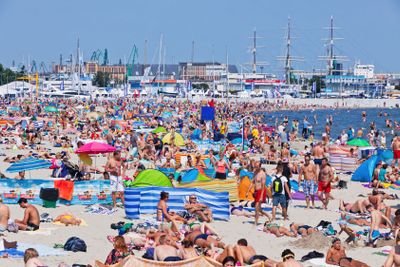 Crowded beach in Gdynia, Baltic sea, Poland