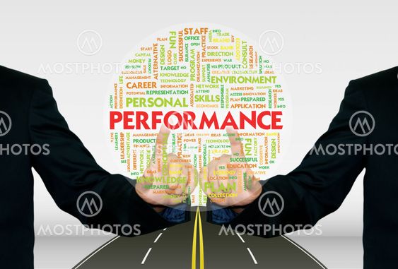Man pushing the business word cloud on transparent screen