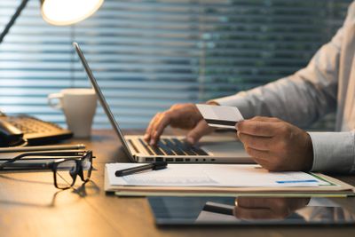 Businessman doing online banking