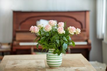 Bouquet, flowers and vase for decoration at house as...