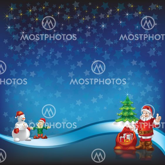 christmas greeting with Santa Claus on a blue stars background